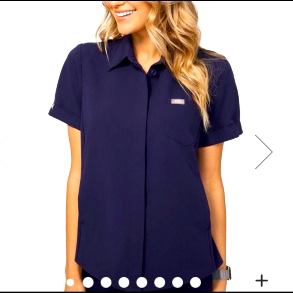 RARE FIGS Pilar Navy buttoned collar top